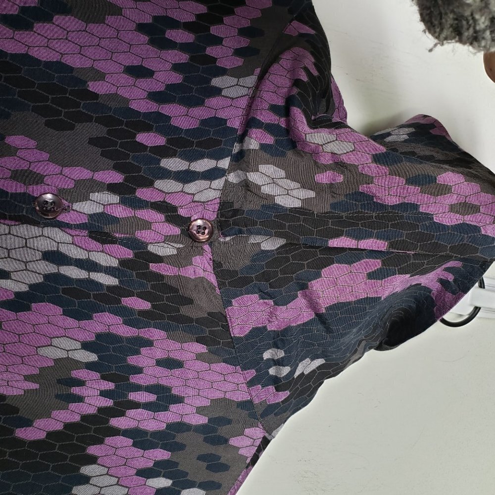 Masai Drawstring Bubble Hem Tunic Dress Lagenlook S‎ Grey Purple Black Artsy - Picture 4 of 13